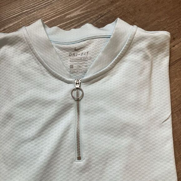 Nike Dri Fit Women's‎ XXL 1/4 Zip Light Blue Blade Collar Pullover Short Sleeve - Picture 1 of 10